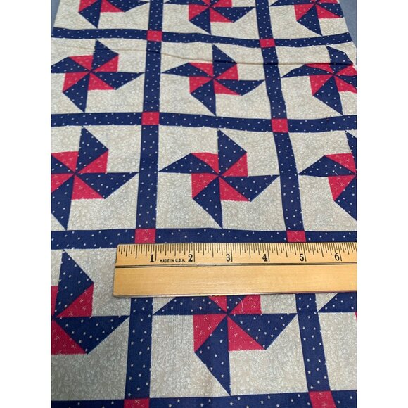 Vintage Quilting Cotton Fabric 1/2 Yard Pinwheel Pattern Red & Blue on Beige - Picture 2 of 5